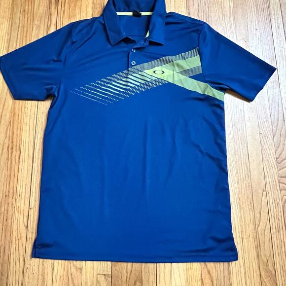 Oakley Polo Shirt Mens Large Blue Yellow Performance Golf - Picture 1 of 8